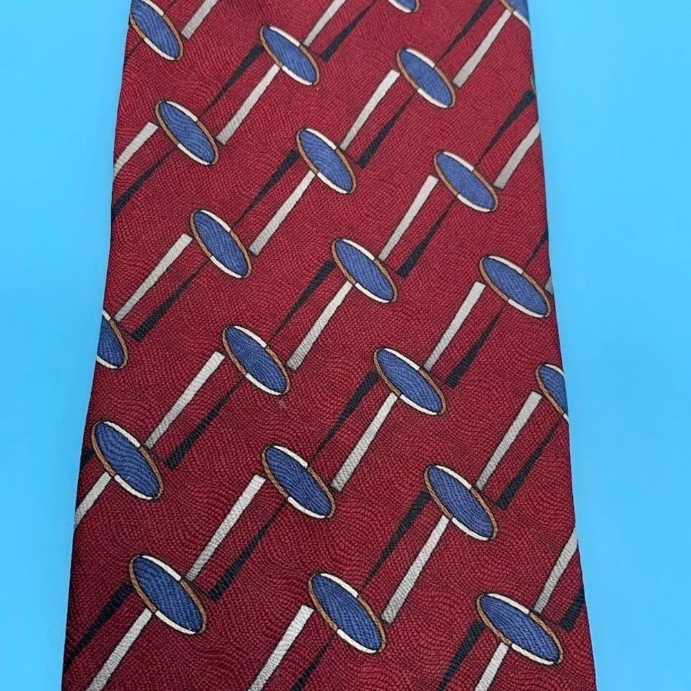 Vintage Gianfranco Ruffini Red Geometric Print Silk Men's Classic Neck Tie